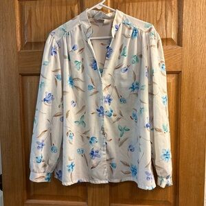 Vtg Jonquil Judy Bond White Floral Print Button Up Blouse Women’s 42 XL 16/18